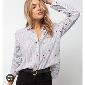 Rails Womens Taylor Striped Flocked Kisses Blouse Top Medium